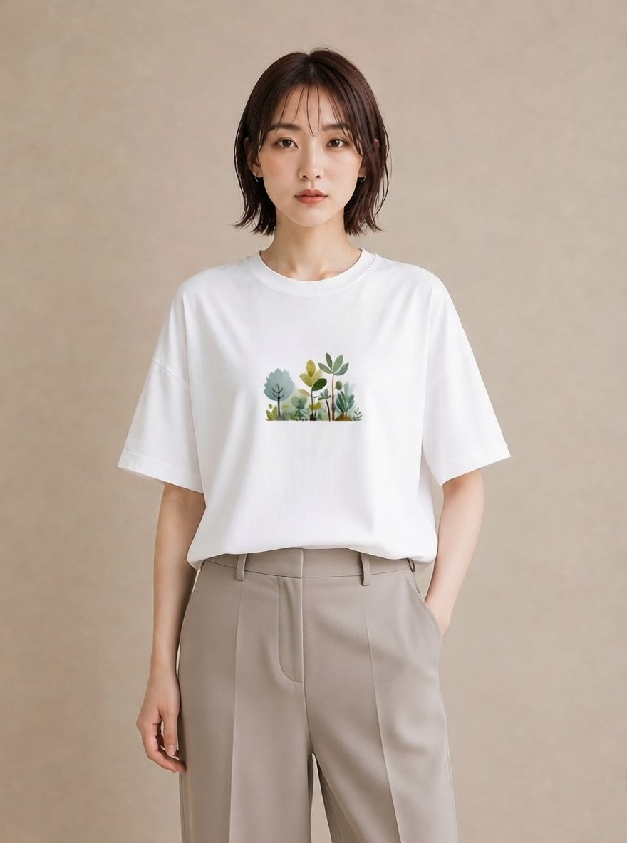 半袖Tシャツ レディース 森 植物 ボタニカル イラスト ラフ 母の日 ビーチ 白T