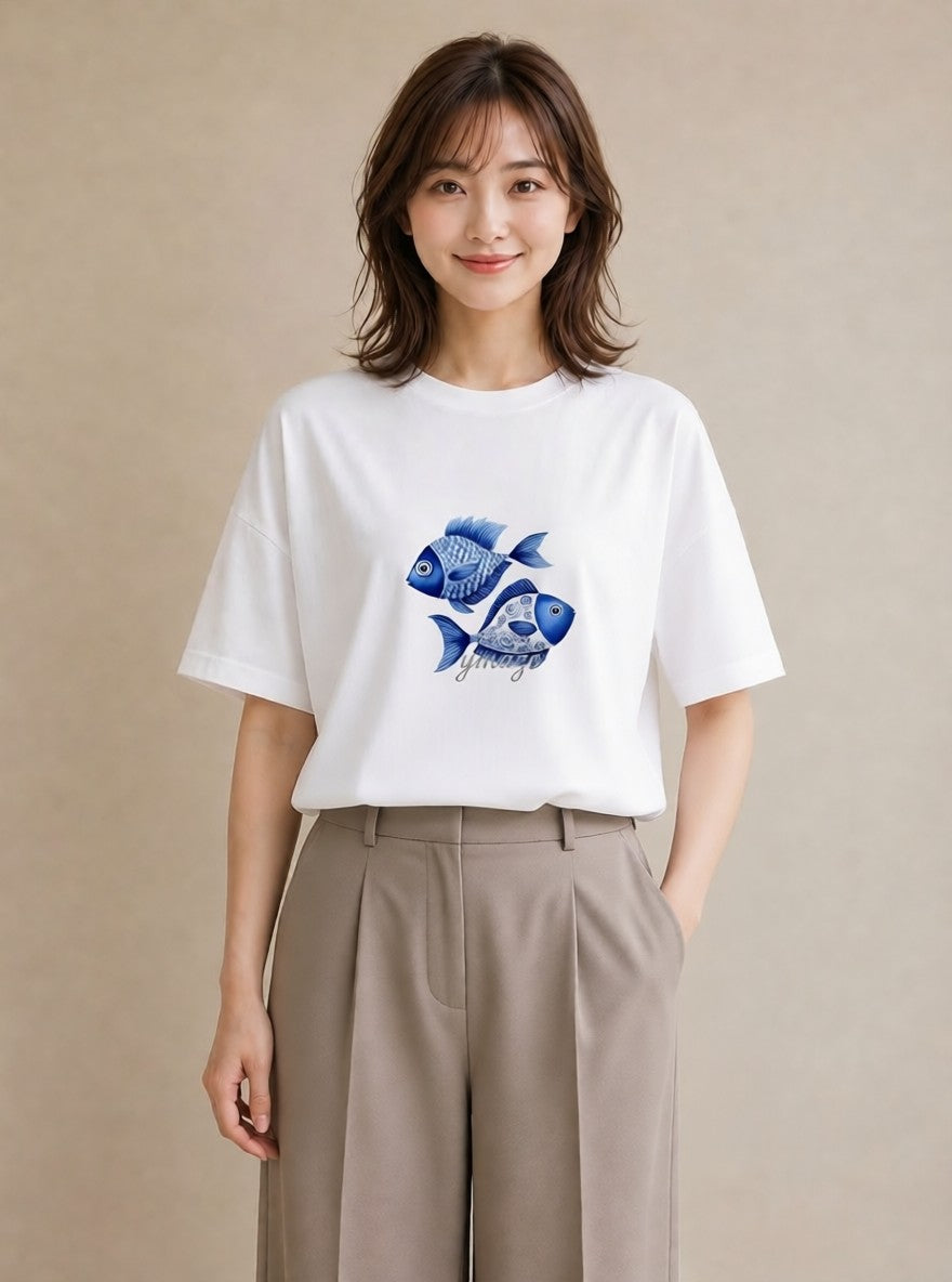 グラフィックTシャツ レディース 熱帯魚 ペット 動物 イラスト 春服 ミセス 白T