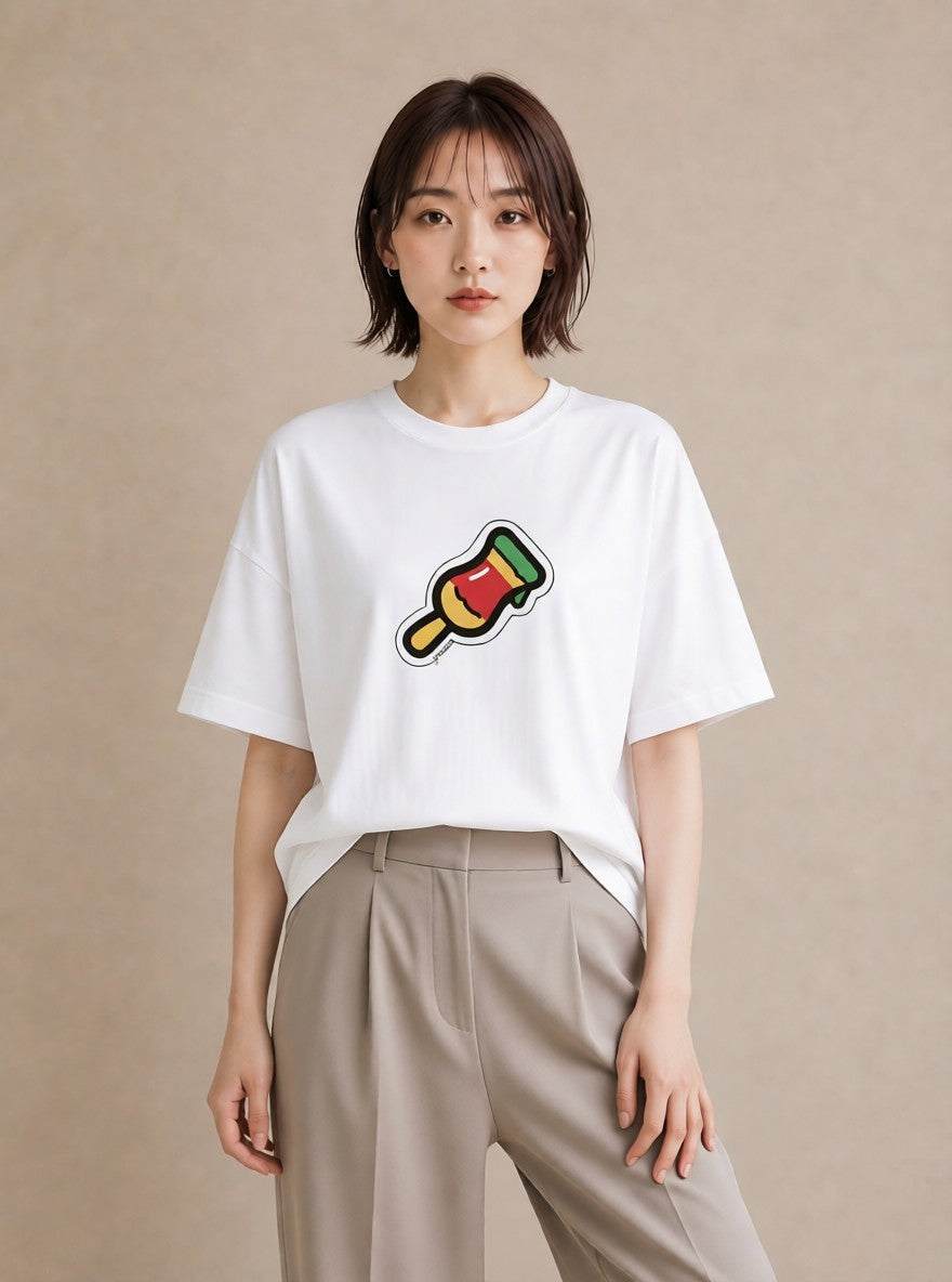 プリントTシャツ レディース アイス 食べ物 フード イラスト きれいめカジュアル 週末コーデ 敬老の日 白T