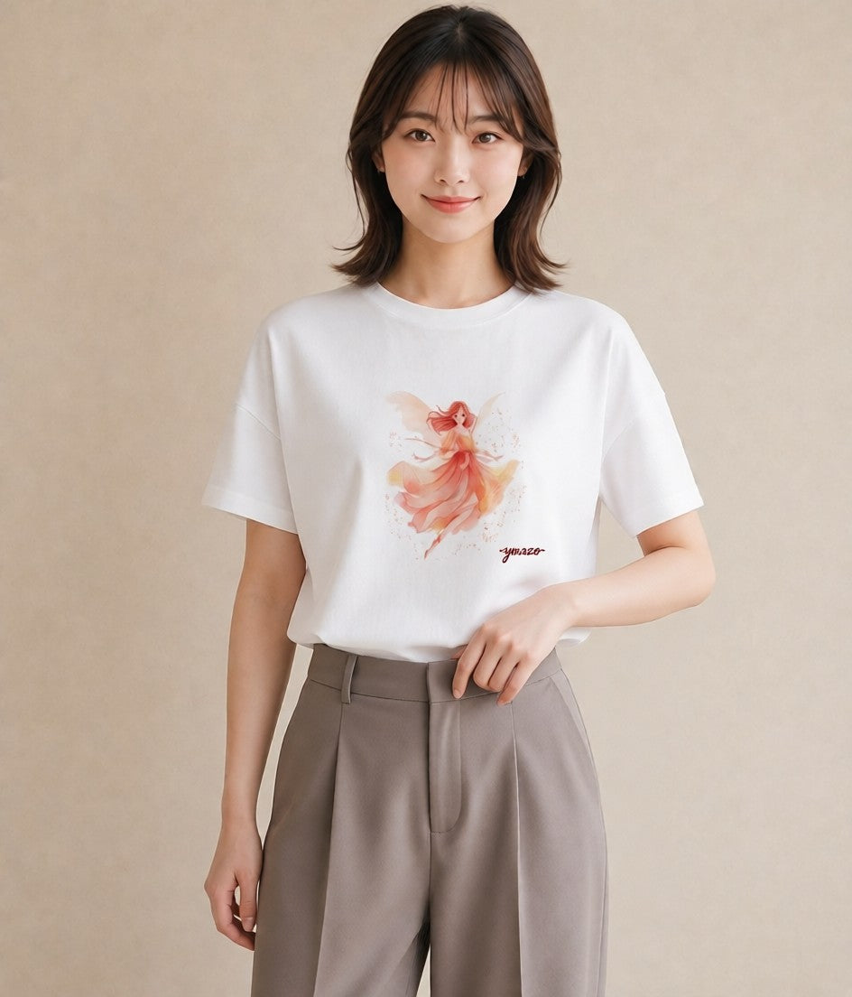 Tシャツ レディース ホタル 昆虫 虫 イラスト 上品 デイリーウェア 休日 白T