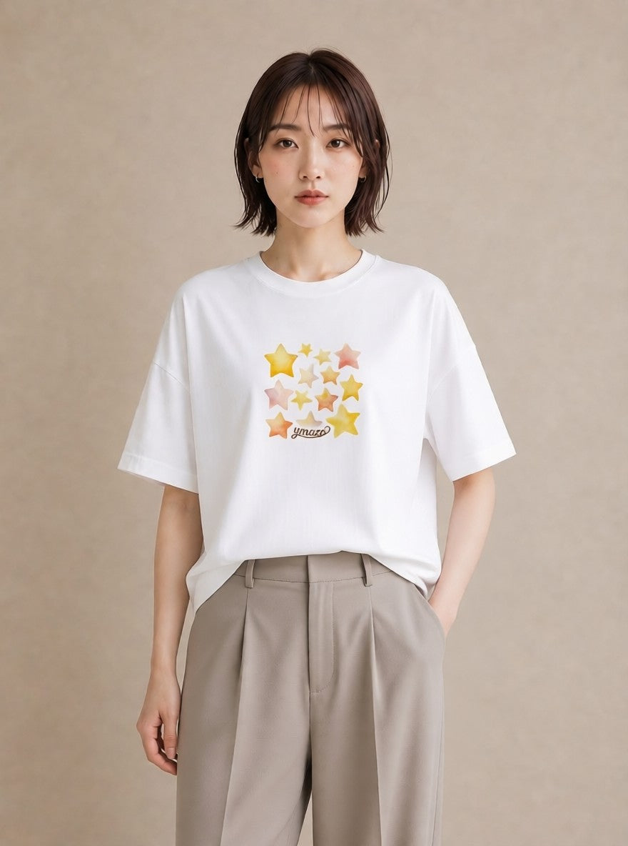 グラフィックTシャツ レディース 射手座 星空 宇宙 イラスト こなれ感 デイリーウェア 休日 白T