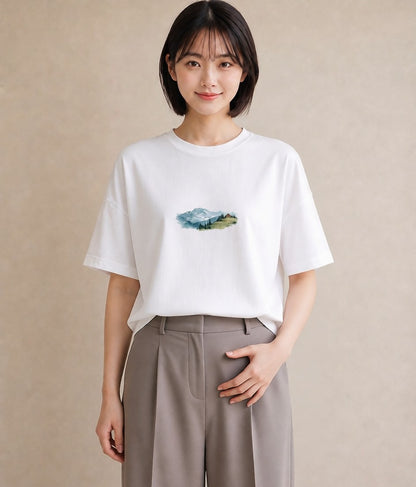グラフィックTシャツ レディース 山 星空 宇宙 イラスト ラフカジュアル 母の日 ビーチ 白T