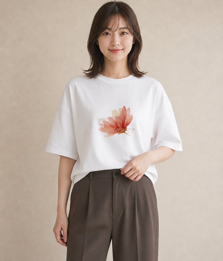 グラフィックTシャツ レディース たんぽぽ 花 花柄 イラスト 韓国風 春服 ミセス 白T