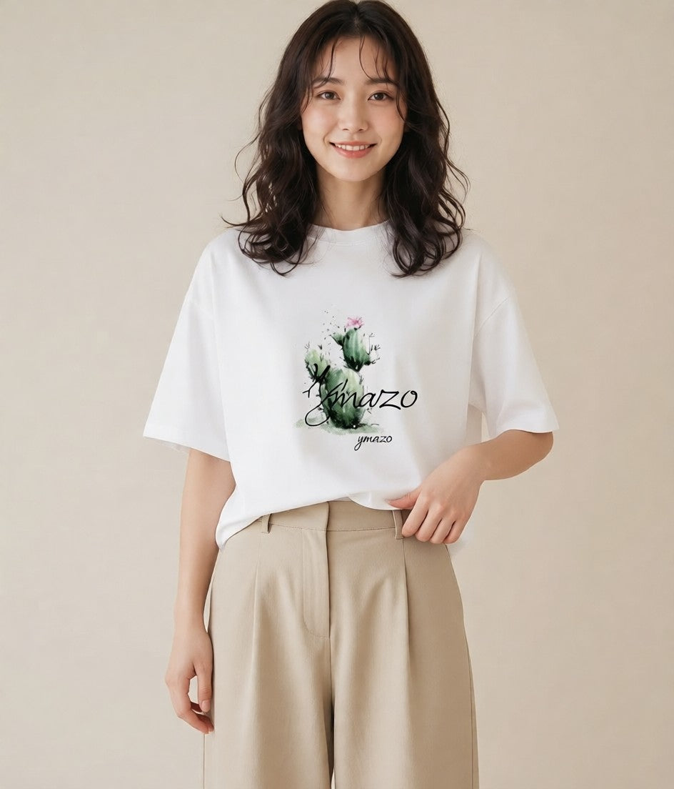 Tシャツ レディース 多肉植物 植物 ボタニカル イラスト モード デイリーウェア 休日 白T