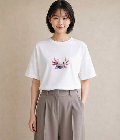 プリントTシャツ レディース ヤモリ ペット 動物 イラスト 水彩風 ミセス 春コーデ 白T