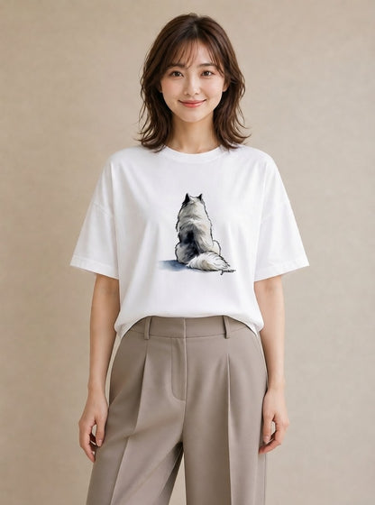 半袖Tシャツ レディース サモエド 犬 いぬ イラスト シンプル 春コーデ 姉妹 白T
