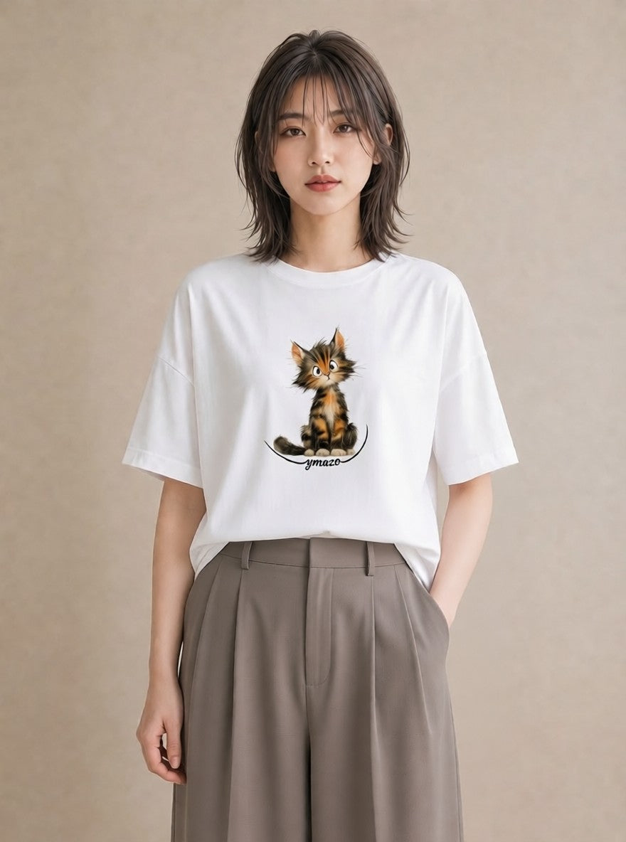 プリントTシャツ レディース アビシニアン 猫 ねこ イラスト ラフカジュアル ホワイトデー 春服 白T
