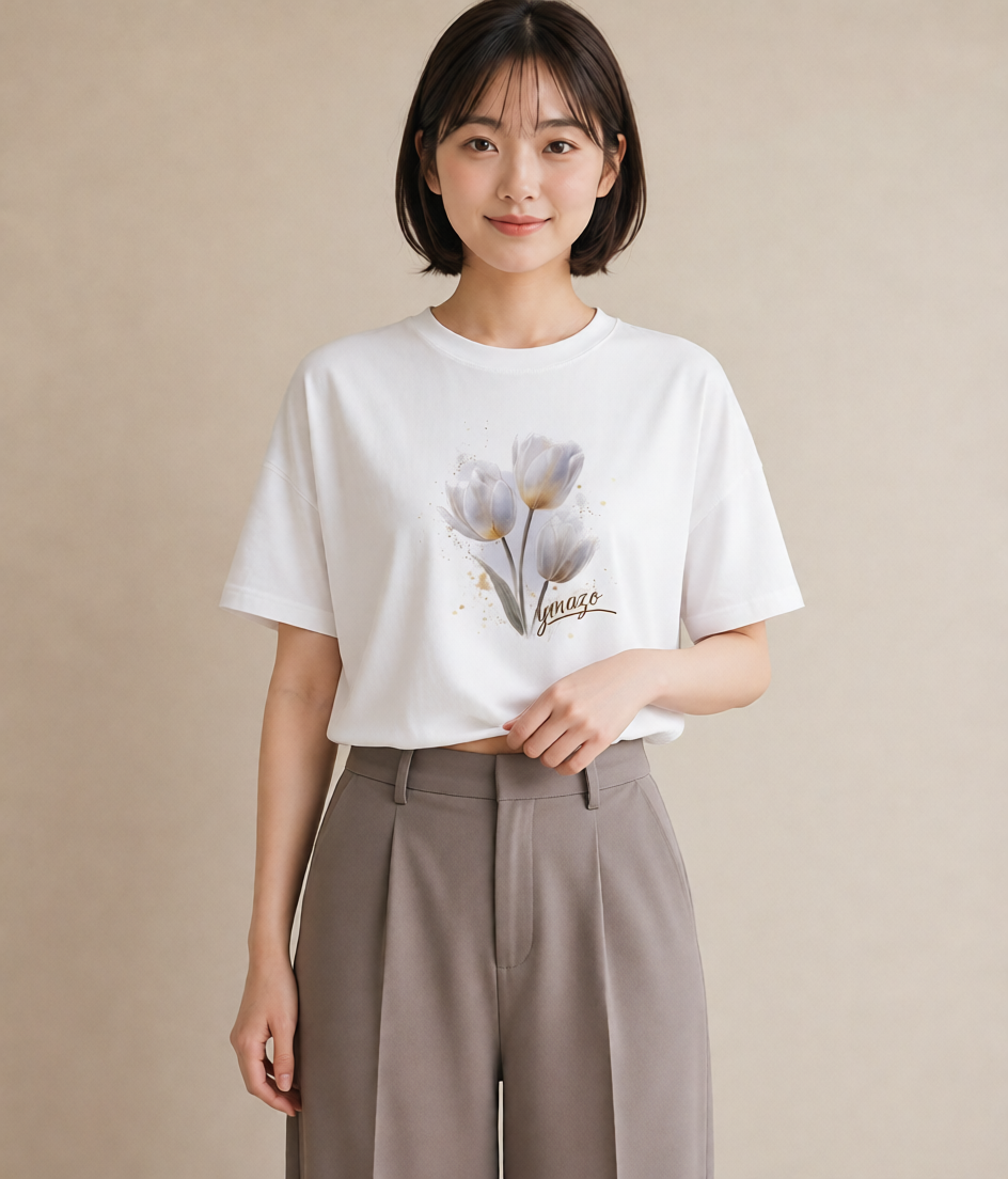 デザインTシャツ レディース チューリップ 花 花柄 イラスト 可愛い 女性 旅行用 白T