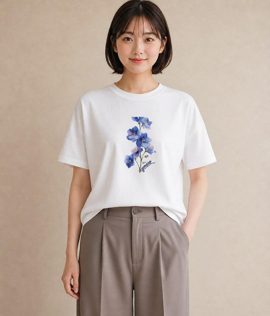 Tシャツ レディース あさがお 朝顔 花 花柄 イラスト こなれ感 デイリーウェア 休日 白T