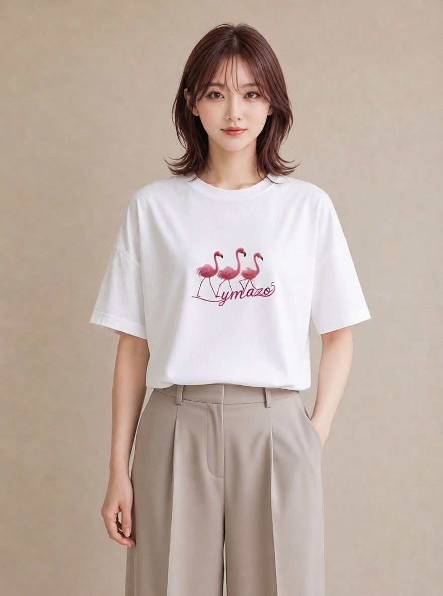 Tシャツ レディース フラミンゴ 動物 アニマル イラスト モード 通勤 在宅 白T