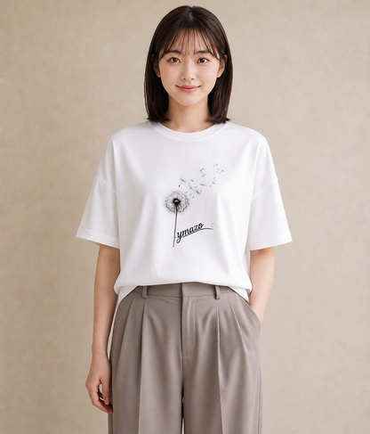 デザインTシャツ レディース たんぽぽ 花 花柄 イラスト シック 敬老の日 ホワイトデー 白T