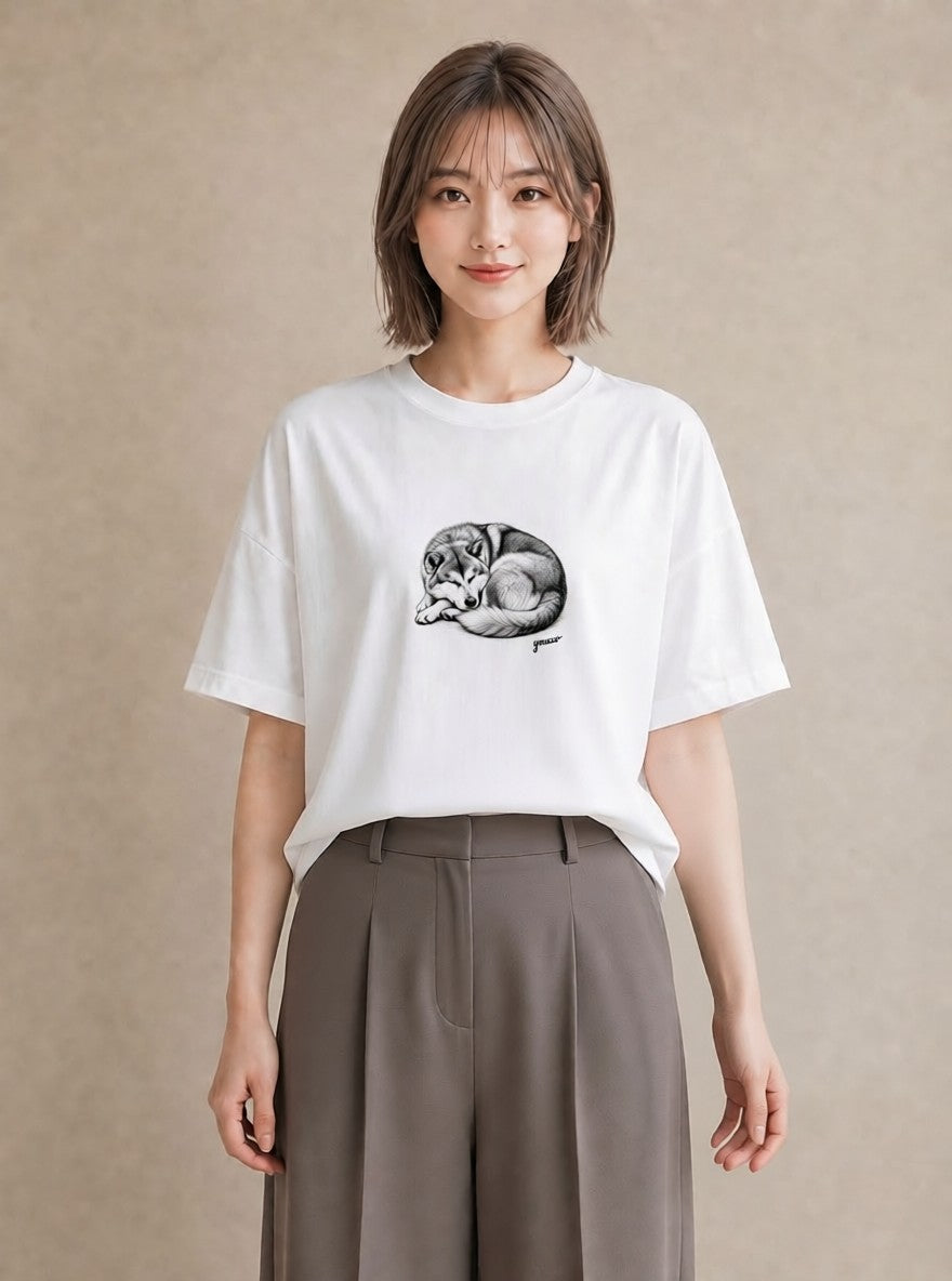 半袖Tシャツ レディース 秋田犬 犬 いぬ イラスト 抜け感 デイリーウェア 休日 白T