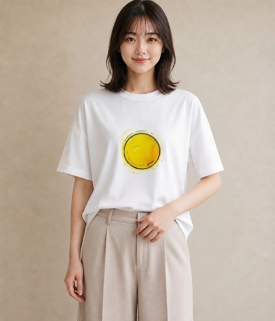 グラフィックTシャツ レディース 目玉焼き 食べ物 フード イラスト フェミニン おしゃれギフト 社会人 白T