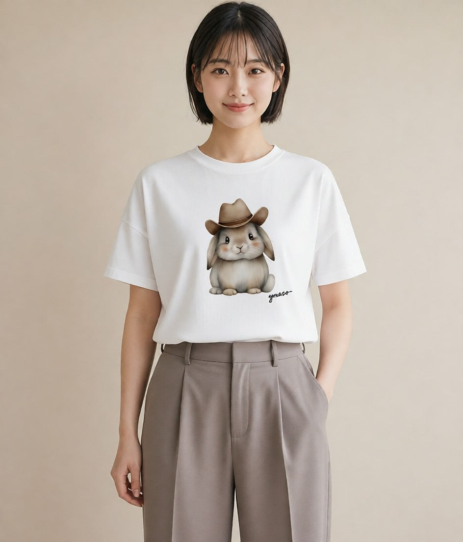 デザインTシャツ レディース うさちゃん ペット 動物 イラスト 手描き風 自分用 ルームウェア 白T