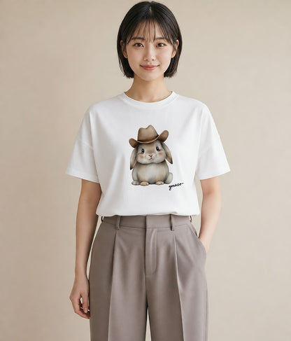 デザインTシャツ レディース うさちゃん ペット 動物 イラスト 手描き風 自分用 ルームウェア 白T