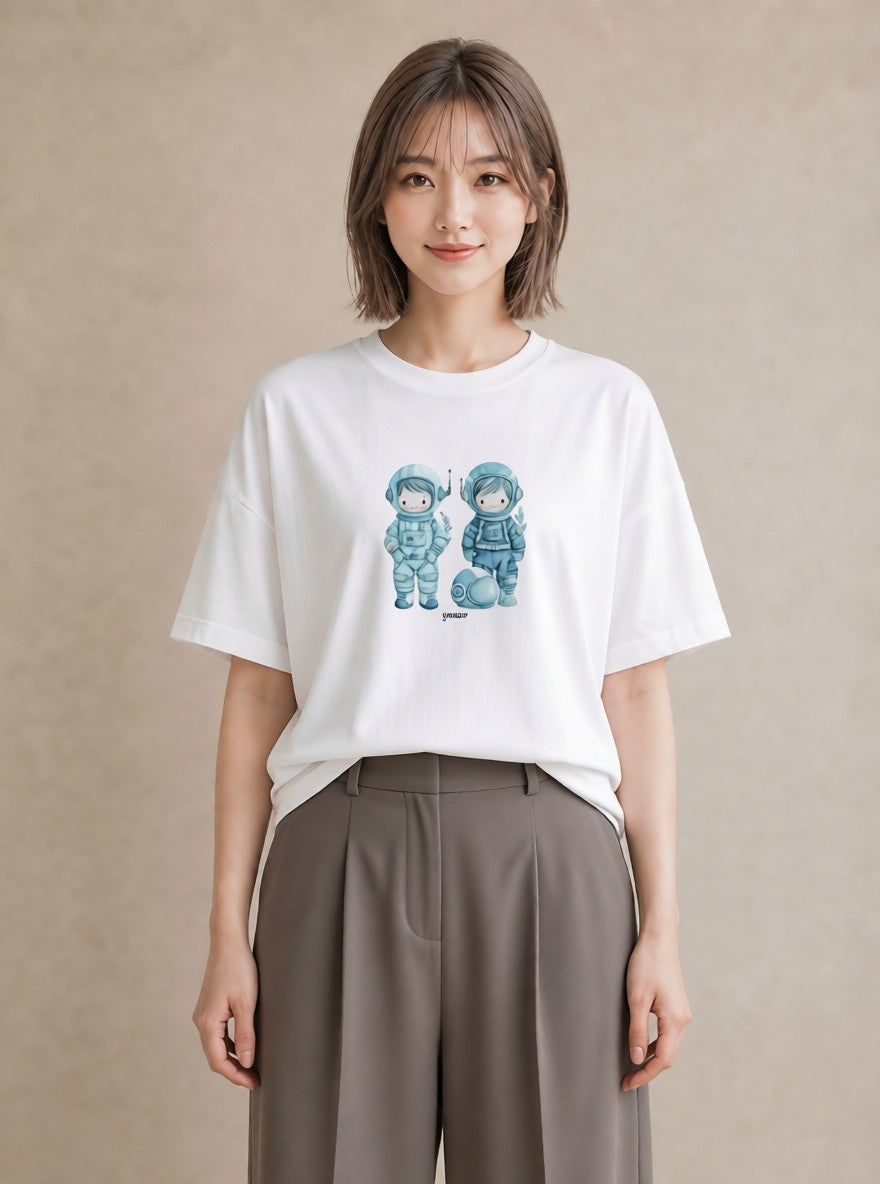 グラフィックTシャツ レディース 宇宙 星空 イラスト 淡色 カフェ巡り 女子会 白T