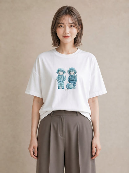 グラフィックTシャツ レディース 宇宙 星空 イラスト 淡色 カフェ巡り 女子会 白T