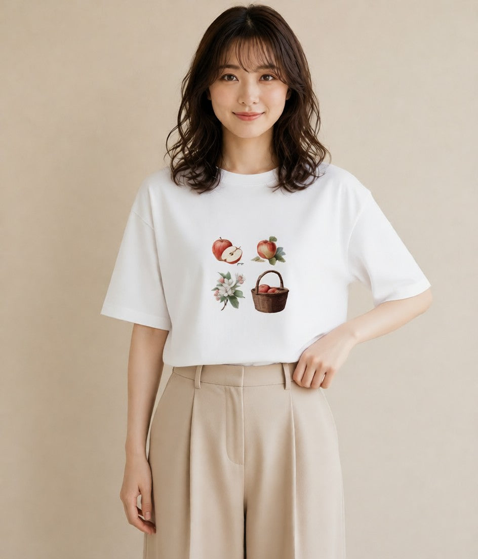 グラフィックTシャツ レディース 実り 植物 ボタニカル イラスト ヴィンテージ風 ビーチ デイリーウェア 白T
