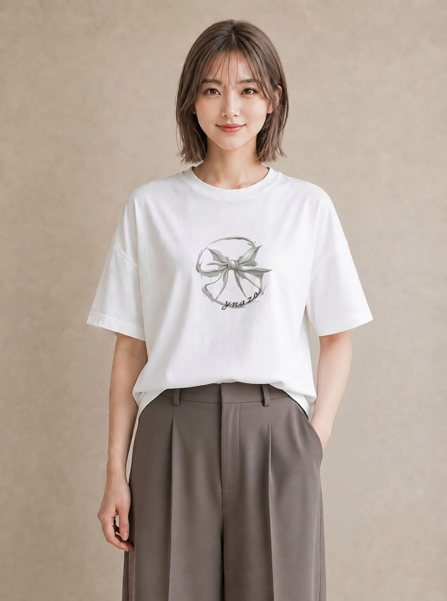Tシャツ レディース リボン ボウ りぼん イラスト ボタニカル 敬老の日 ホワイトデー 白T