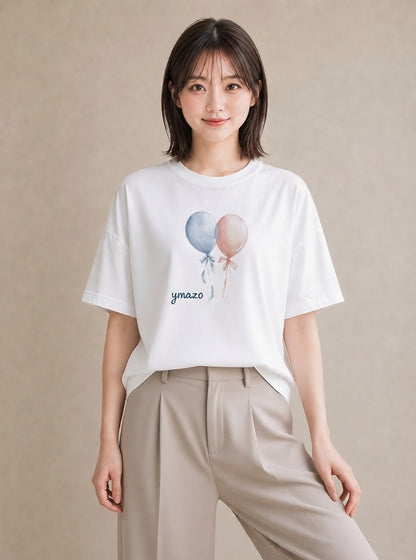 半袖Tシャツ レディース 紙風船 和紙 ナチュラル アンティーク イラスト 個性的 自分用 ルームウェア 白T
