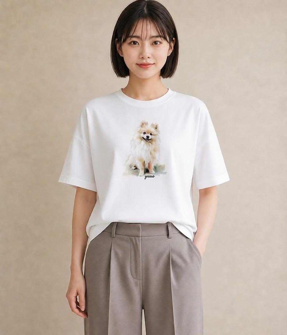 デザインTシャツ レディース ポメラニアン ポメ 犬 いぬ イラスト 休日コーデ お揃い 親子 白T