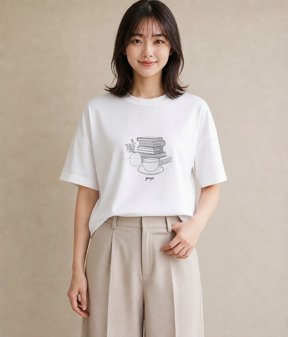 Tシャツ レディース 本 読書 ブック イラスト レトロ 旅行用 海 白T