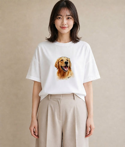 Tシャツ レディース ゴールデンレトリバー ゴールデン 犬 いぬ イラスト ユニーク 姉妹 送別ギフト 白T
