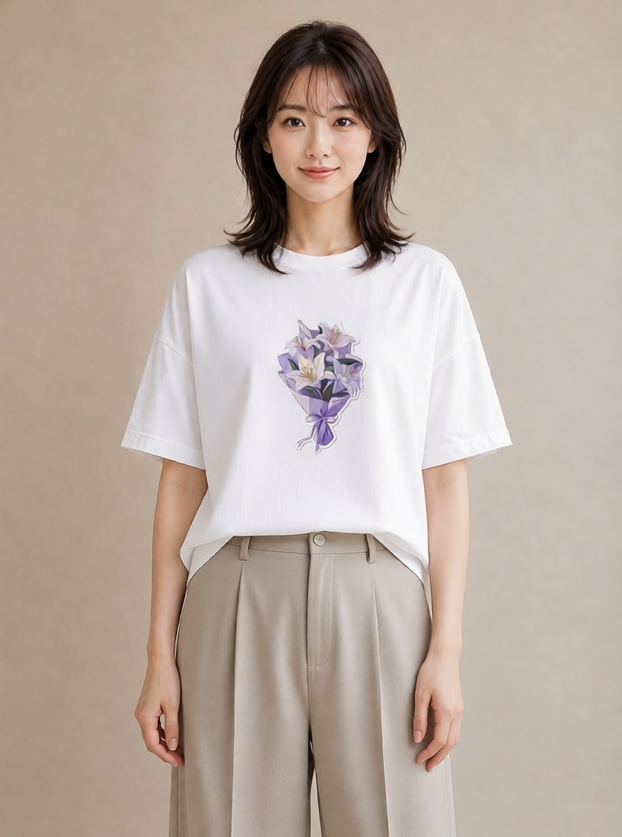 プリントTシャツ レディース スミレ 花 花柄 イラスト ユニーク 母娘コーデ 自分用 白T