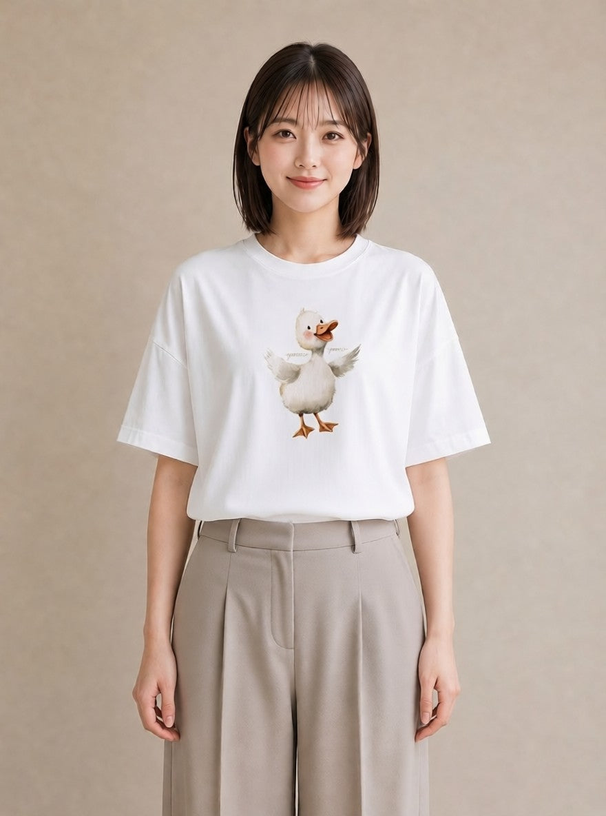グラフィックTシャツ レディース ひよこ 動物 アニマル イラスト レトロ カジュアルコーデ 買い物 白T