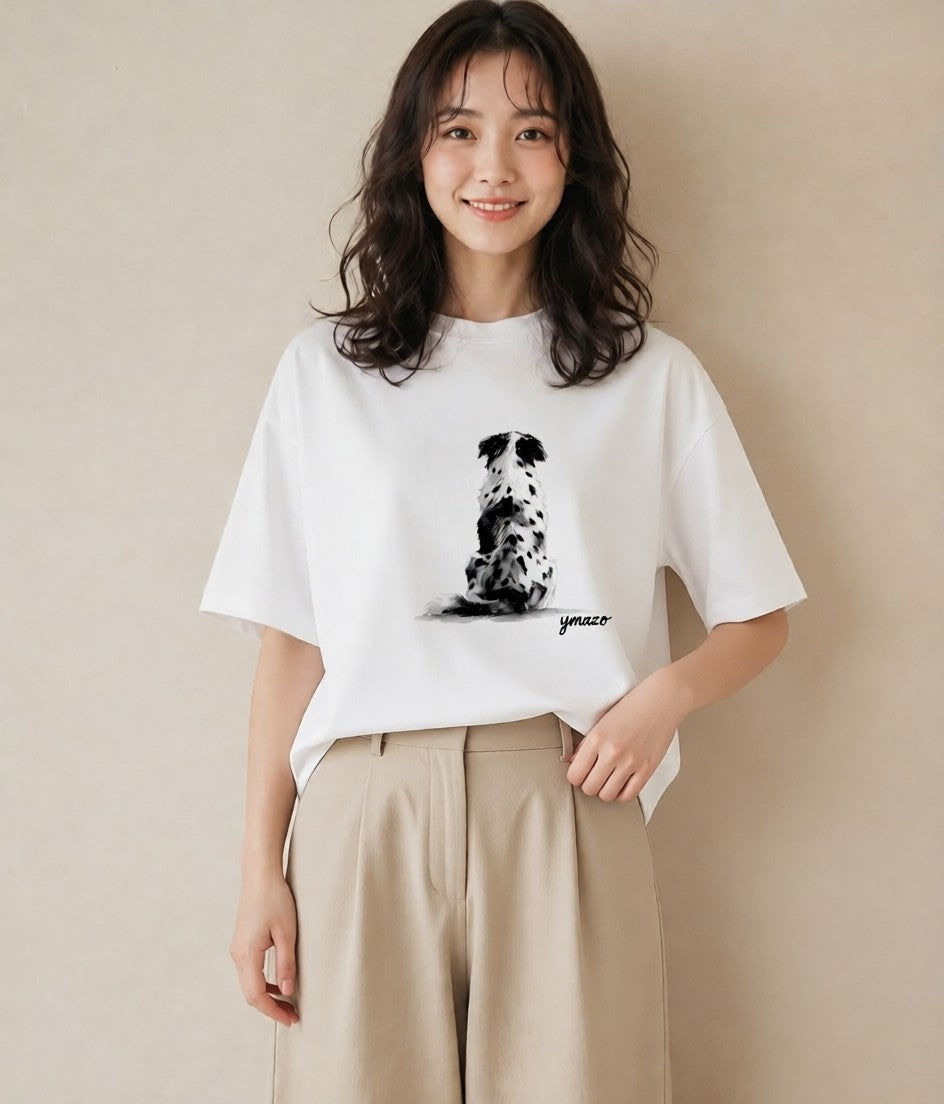 デザインTシャツ レディース ボーダーコリー 犬 いぬ イラスト 手描き風 ママ カフェ服 白T