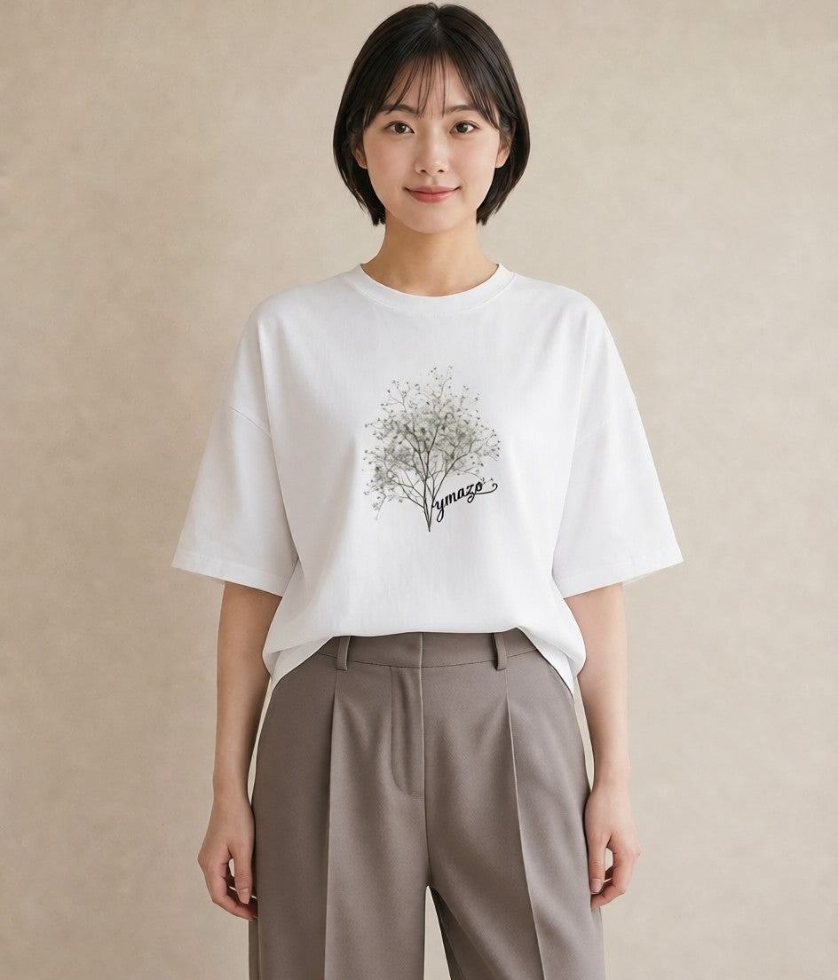 半袖Tシャツ レディース カスミソウ かすみ草 花 花柄 イラスト ニュアンス 旅行用 海 白T