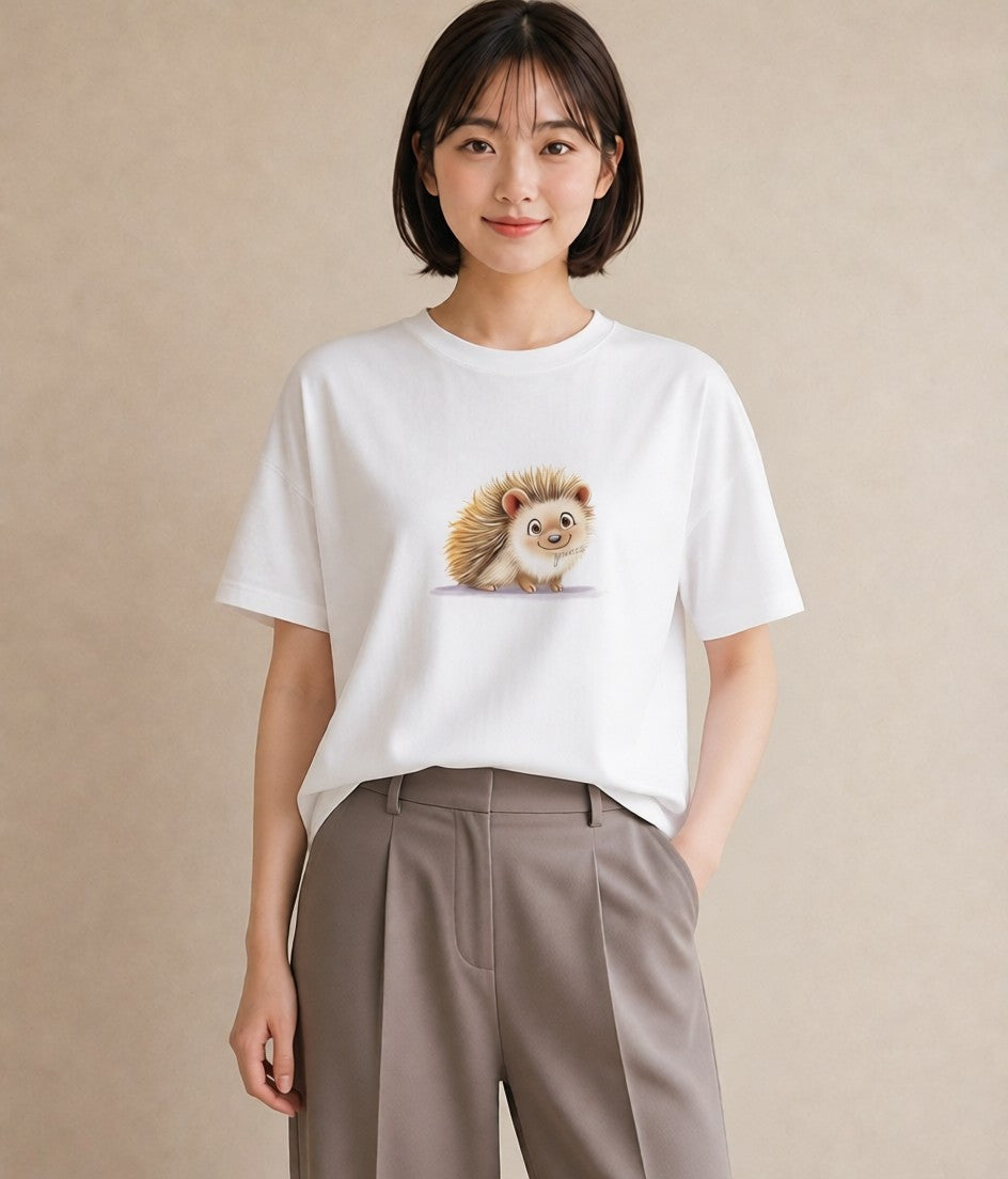 プリントTシャツ レディース ハリネズミ ペット 動物 イラスト ボタニカル ホワイトデー 春服 白T