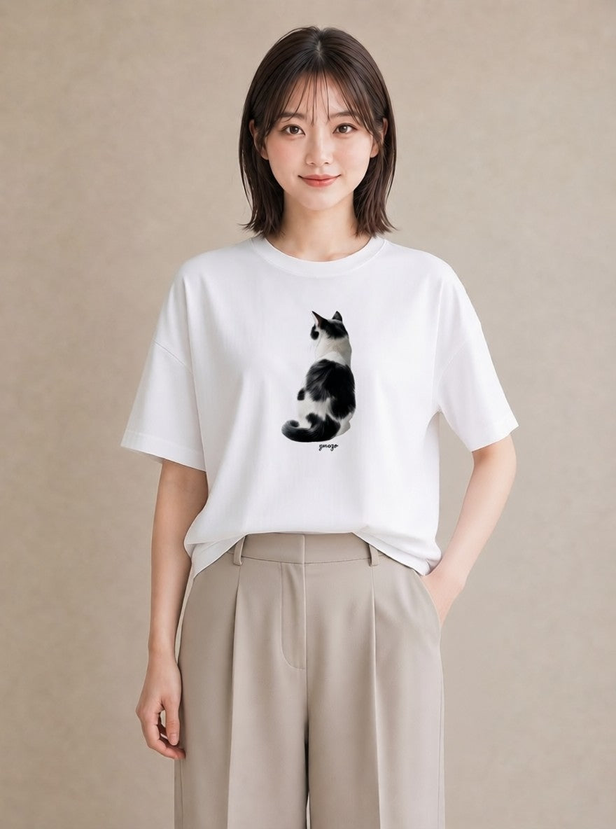 プリントTシャツ レディース サバトラ 猫 ねこ イラスト 上品 カジュアルコーデ 買い物 白T