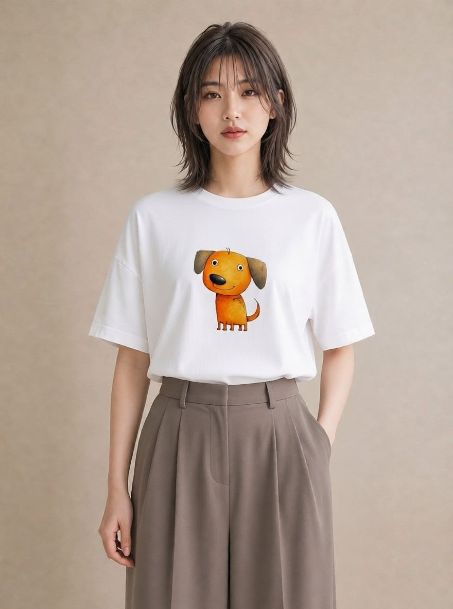 Tシャツ レディース わんちゃん 犬 いぬ イラスト ガーリー 親子 20代 白T
