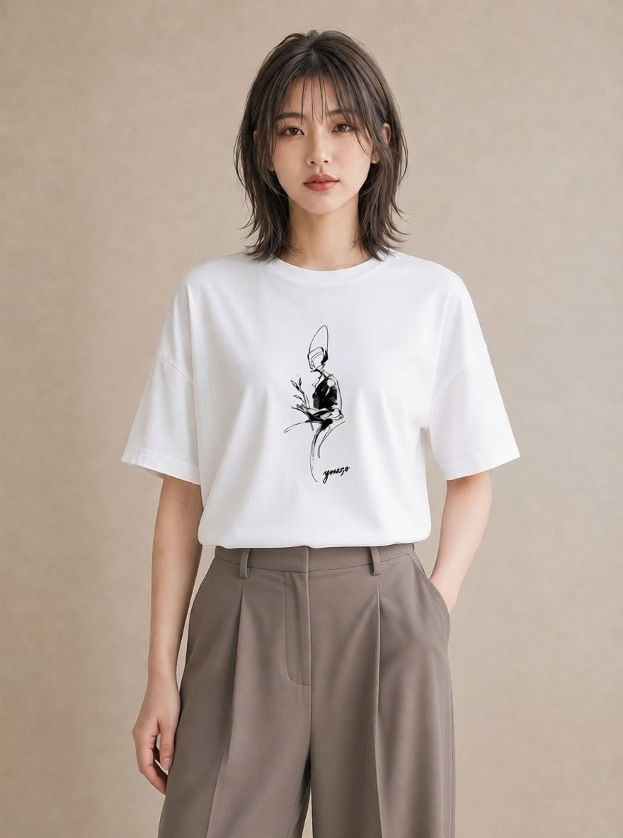 グラフィックTシャツ レディース 女の子 ガール 後ろ姿 イラスト きれいめ 姉妹 送別ギフト 白T