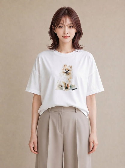 グラフィックTシャツ レディース ポメラニアン ポメ 犬 いぬ イラスト 個性的 女性向けギフト 散歩 白T