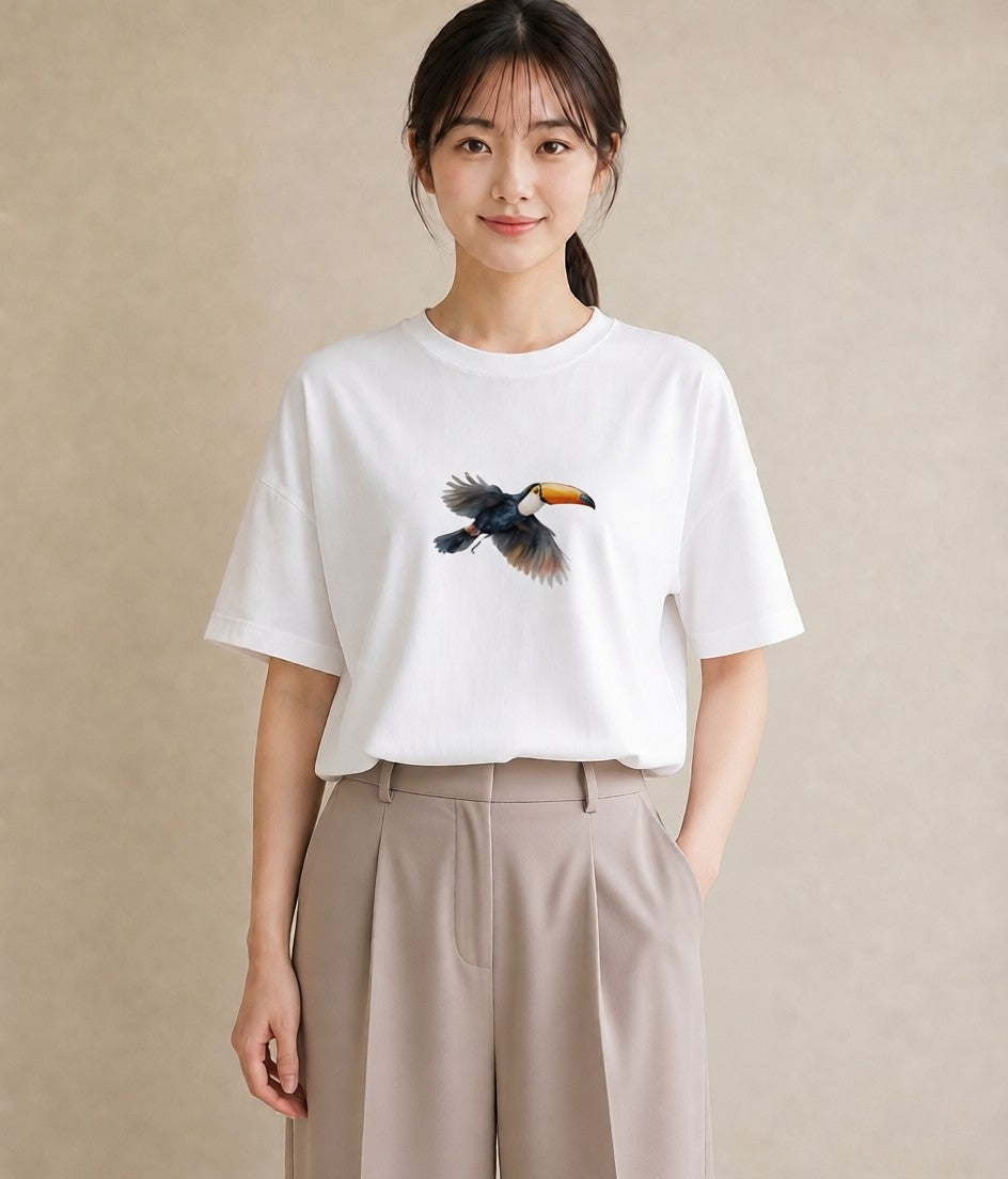 半袖Tシャツ レディース ハシビロコウ 動物 アニマル イラスト 旅行用 海 白T
