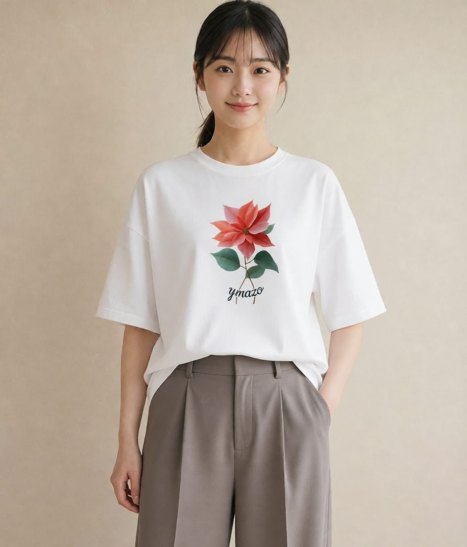 プリントTシャツ レディース 彼岸花 花 花柄 イラスト 上品 母の日 ビーチ 白T