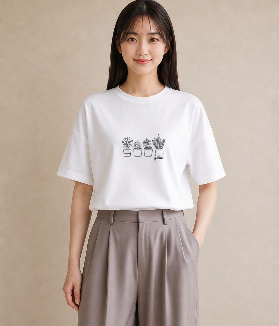 プリントTシャツ レディース 観葉植物 植物 ボタニカル イラスト 手描き風 クリスマス 旅行 白T