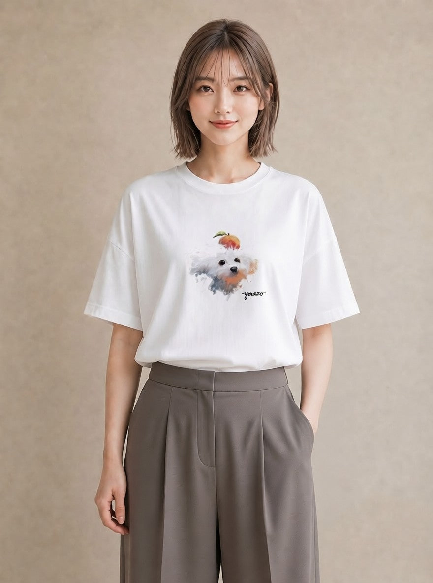 半袖Tシャツ レディース わんこ 犬 いぬ イラスト お洒落 デイリーウェア 休日 白T