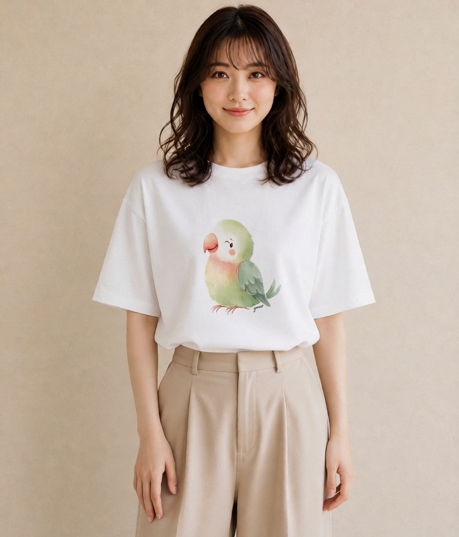 Tシャツ レディース 小鳥 ペット 動物 イラスト カフェコーデ 女性向けギフト 散歩 白T