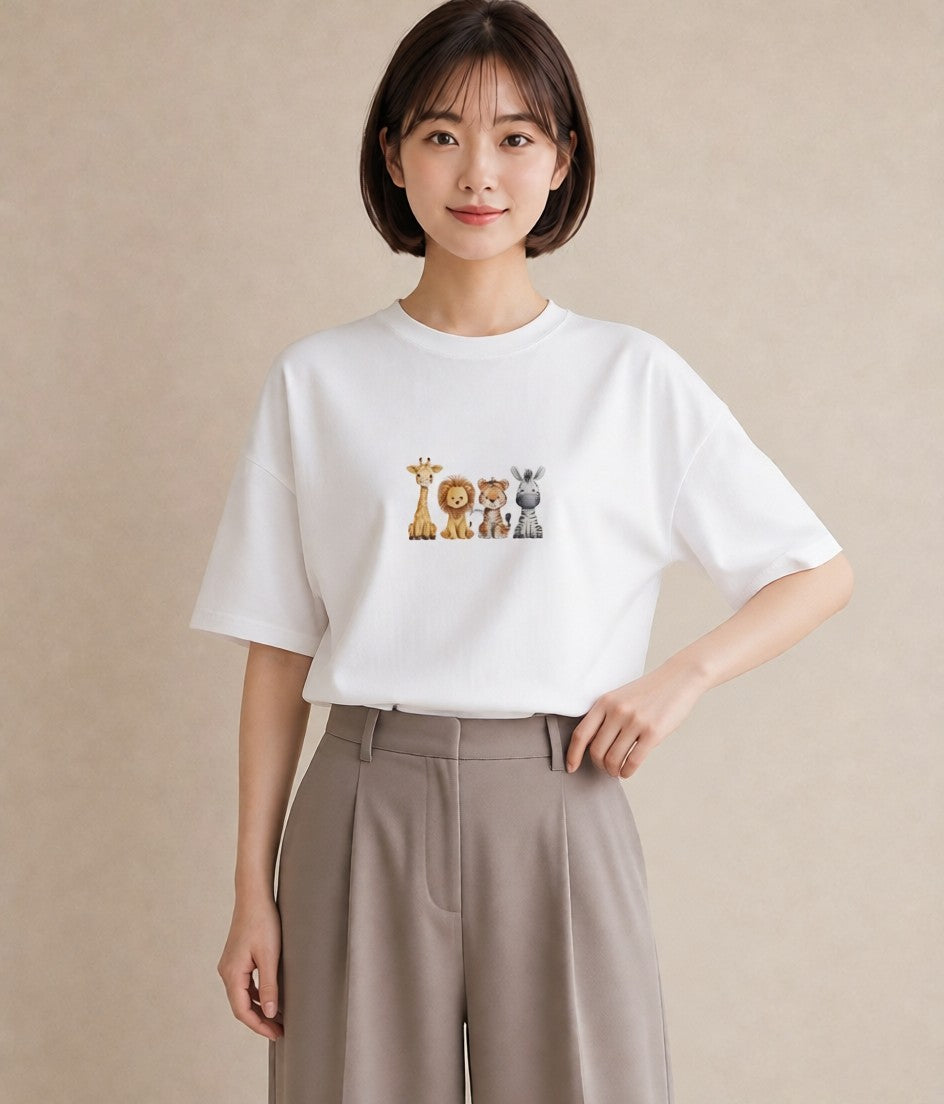 グラフィックTシャツ レディース しまうま 動物 アニマル イラスト ゆるかわ ミセス 春コーデ 白T