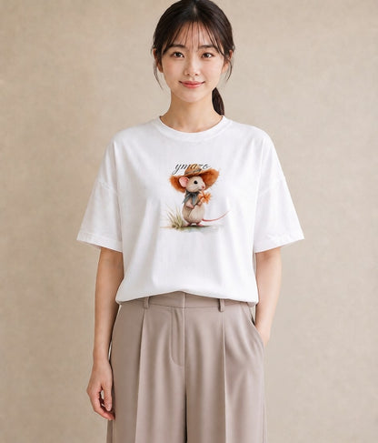 デザインTシャツ レディース デグー ペット 動物 イラスト 淡色 休日 ペアコーデ 白T