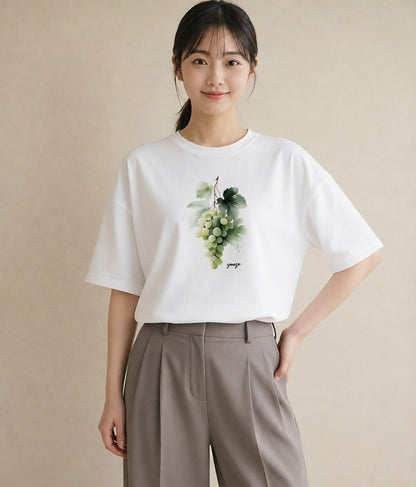 半袖Tシャツ レディース ぶどう 葡萄 食べ物 フード イラスト 個性的 ギフト 母の日 白T