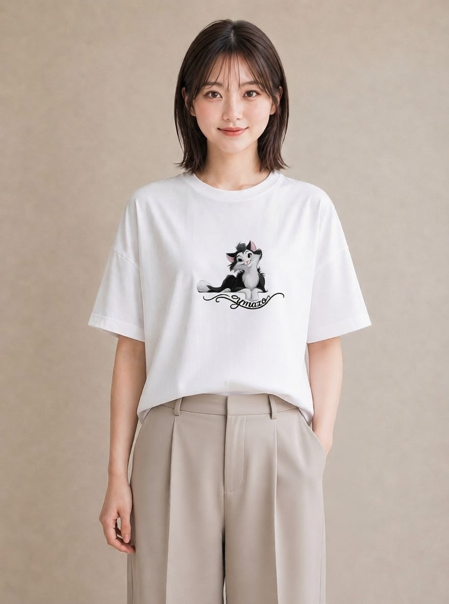 デザインTシャツ レディース 靴下猫 猫 ねこ イラスト きれいめカジュアル カフェ巡り 女子会 白T