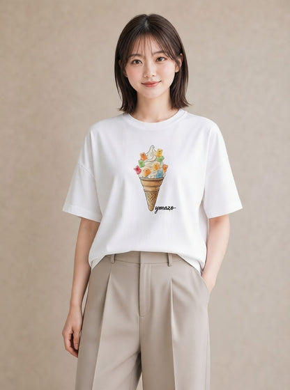 半袖Tシャツ レディース パフェ 食べ物 フード イラスト ボタニカル お出かけ 普段着 白T