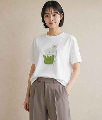 半袖Tシャツ レディース パフェ 食べ物 フード イラスト 休日コーデ ビーチ デイリーウェア 白T