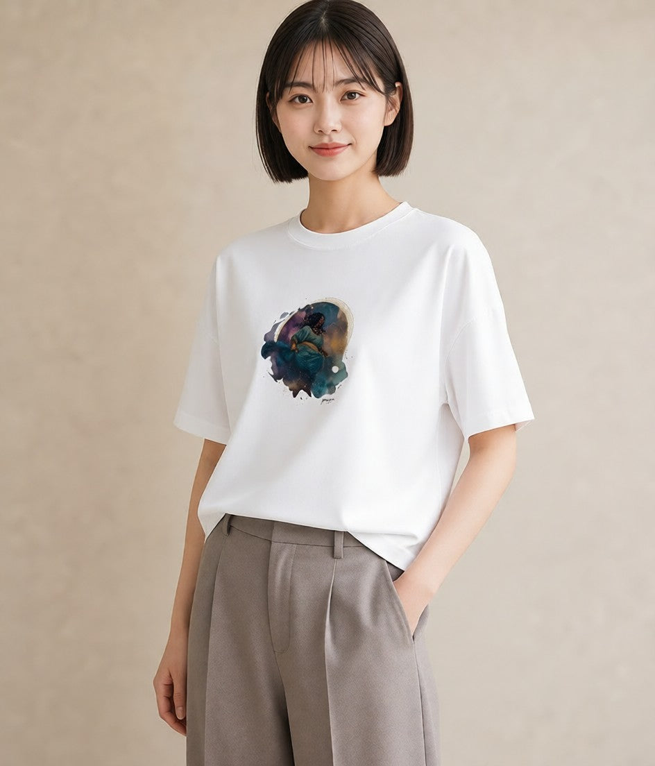 デザインTシャツ レディース 天秤座 星空 宇宙 イラスト ヴィンテージ風 20代 カジュアルコーデ 白T