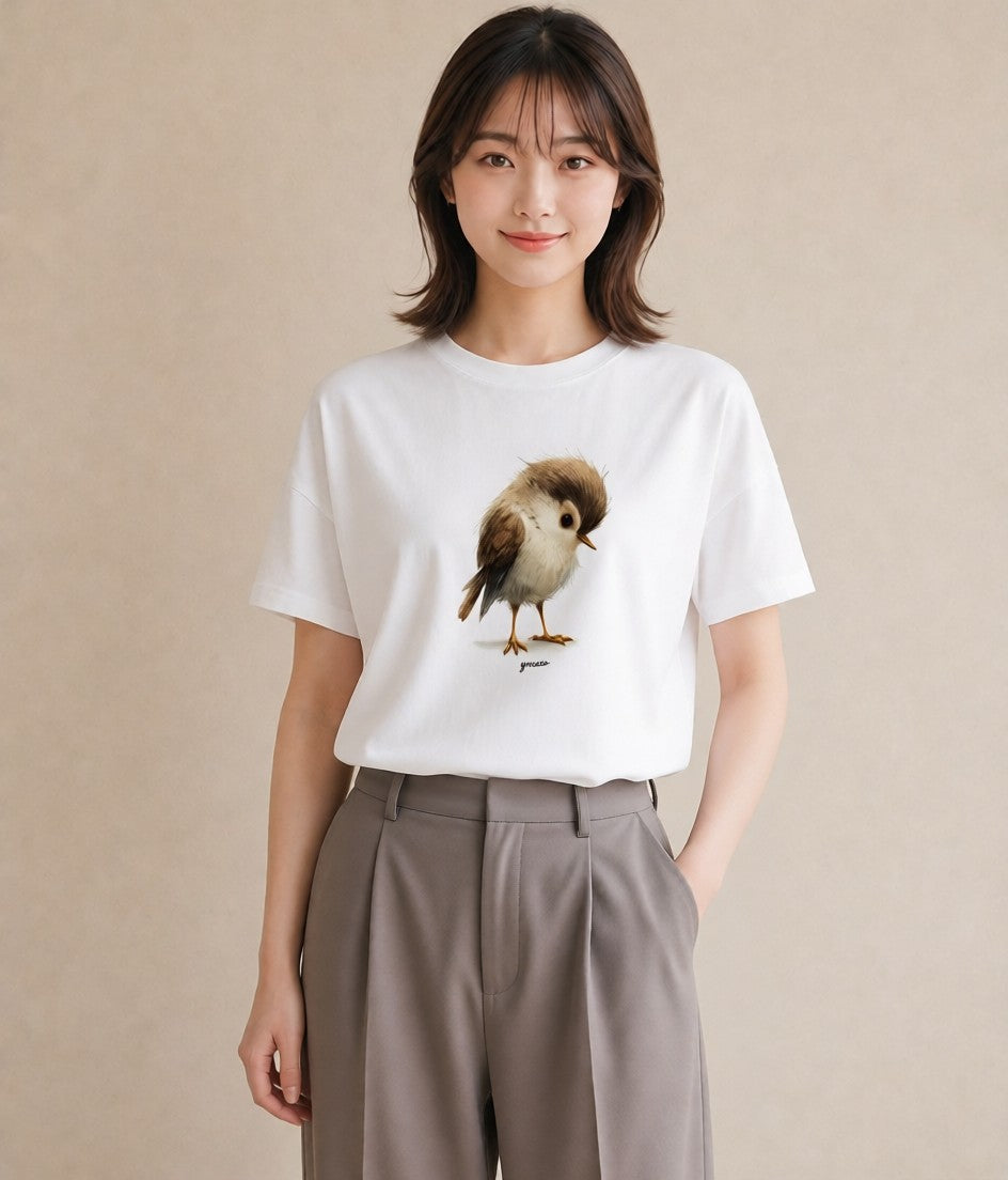 デザインTシャツ レディース 九官鳥 ペット 動物 イラスト 手描き風 クリスマス 旅行 白T