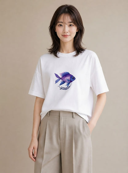 グラフィックTシャツ レディース マンボウ 海の生き物 海 イラスト シンプル 春服 ミセス 白T
